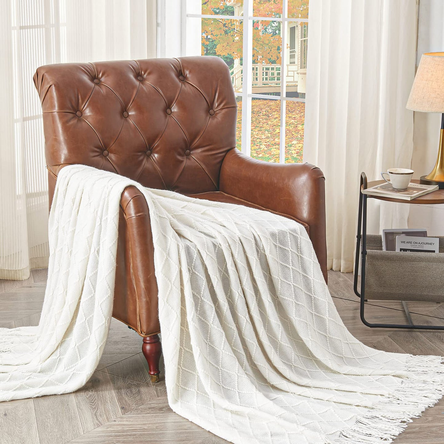 inhand Knitted Throw Blanket for Couch and Bed, Soft Living Room Home Decor Knitted Blanket with Tassel, Outdoor Lightweight Breathable Summer Blanket, Farmhouse Warm Woven Decorative, 50"x60"