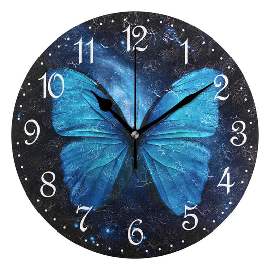 ALAZA Stylish 3D Blue Butterfly Round Wall Clock Battery Operated Quartz Galaxy Quiet Home Kitchen Decor Wall Clocks 10 Inch