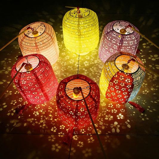 5PCS Colorful Paper Lanterns 6inches Oval Shaped with LED Lights Hollow Out Hanging with Tassels Walking Sticks for Dinner Party Outdoor Holiday and Birthday Decorations