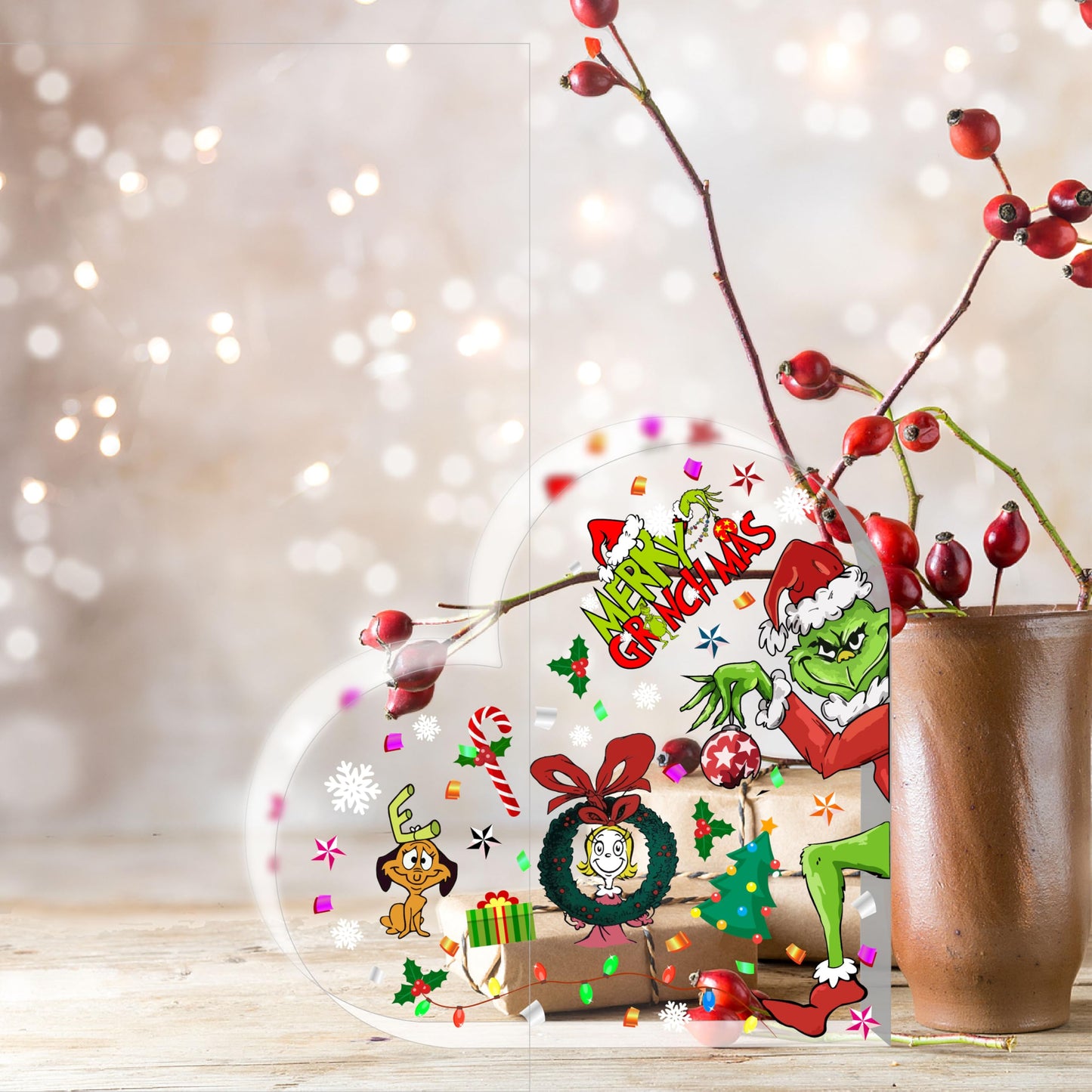 Christmas Heart-Shaped Acrylic Table Decor, Indoor Holiday Decorations for Office, Desk, Mantle, Shelf - Holiday Indoor Home Decor