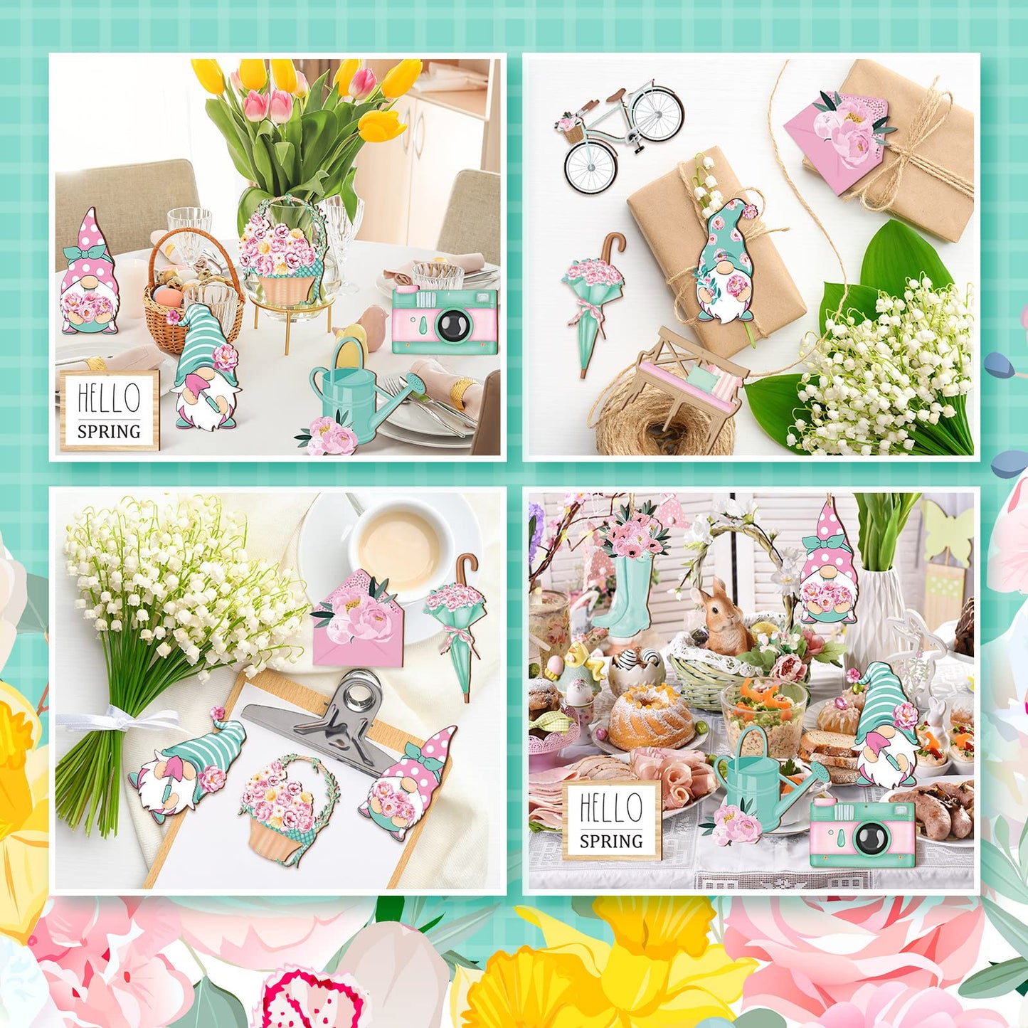 Maitys 36 Pcs Spring Flower Wooden Ornaments Sunflower Tulip Easter Tree Decoration Floral Gnome Hanging Wood Cutout Pastel Spring Decor for Home Small Tree Party(Dreamy)