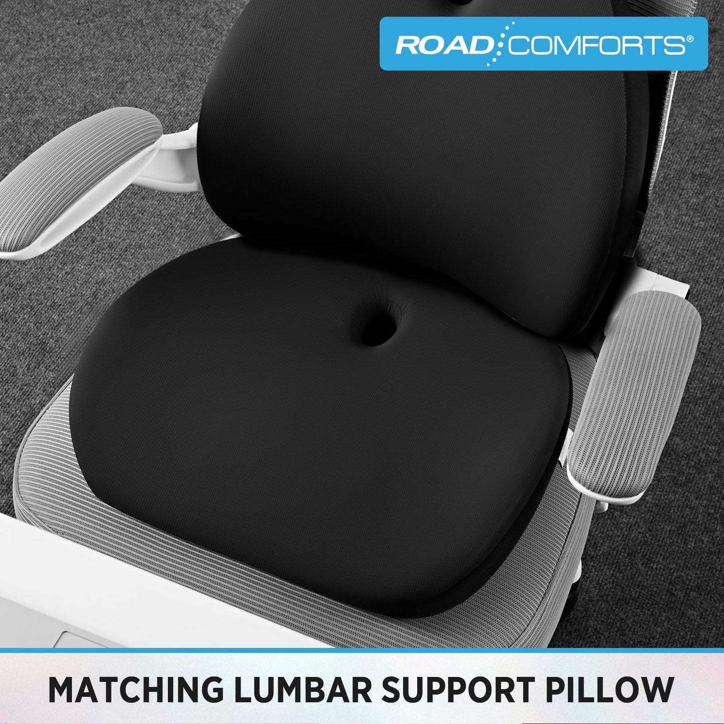 Road Comforts Premium Memory Foam Seat Cushion – Office Chair Cushion, Car Seat Cushion – Chair Cushions for Back & Sciatica Pain Relief – Seat Cushions for Office & Desk (Black)