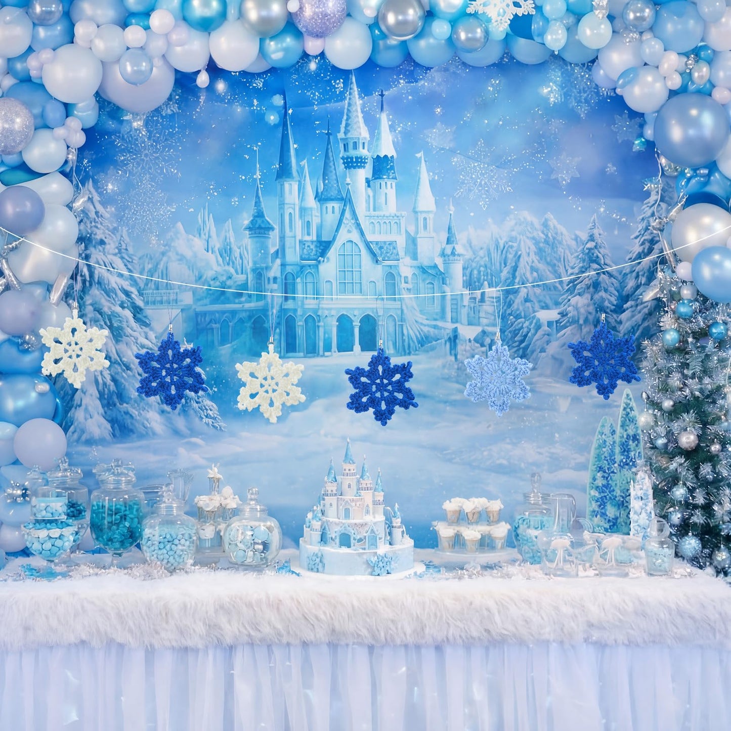 Giegxin 12 Pcs Winter Snowflake Ornament Cotton Crochet Snowflakes Hanging Decorations Handmade Blue White Ornament for Winter Wonderland Decorations