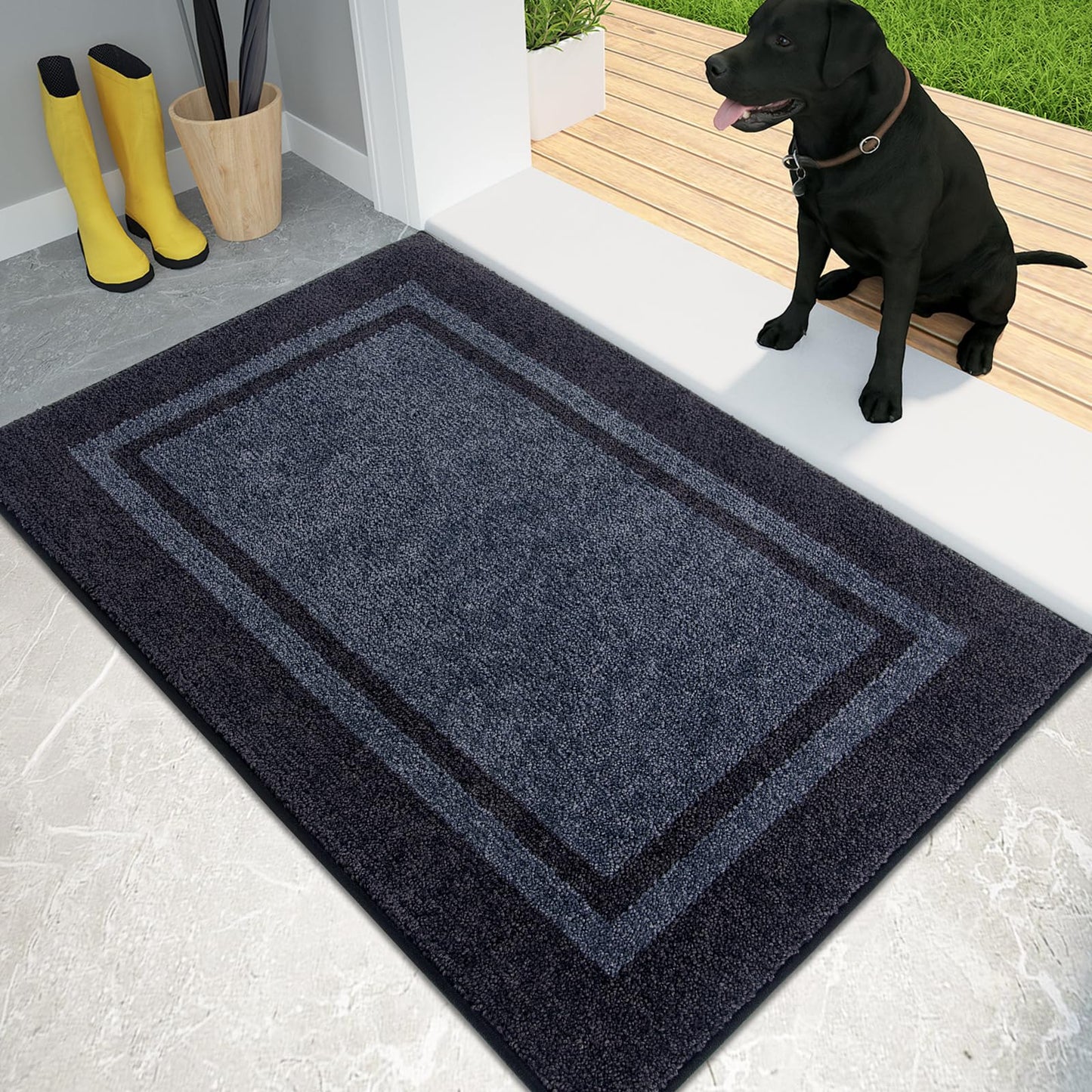 PURRUGS Dirt Trapping Door Mat 20" x 32", Non-Slip Machine Washable Entryway Rug, Entrance Mat, Indoor Front Door Mat, Super Absorbent Entry Rug for Muddy Shoes & Paws, Bluish Grey & Charcoal