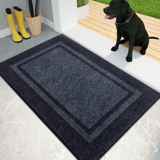 PURRUGS Dirt Trapping Door Mat 20" x 32", Non-Slip Machine Washable Entryway Rug, Entrance Mat, Indoor Front Door Mat, Super Absorbent Entry Rug for Muddy Shoes & Paws, Bluish Grey & Charcoal