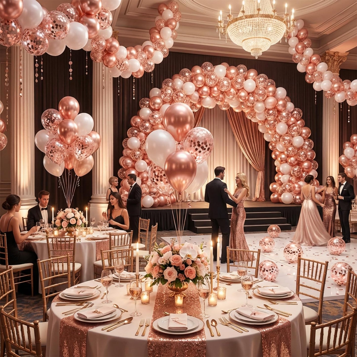 Hiquaty Rose Gold Balloons,60pcs Rose Gold and White Balloons 12 Inch,Rose Gold Ribbon for New Year Wedding Bridal Shower Party Decorations