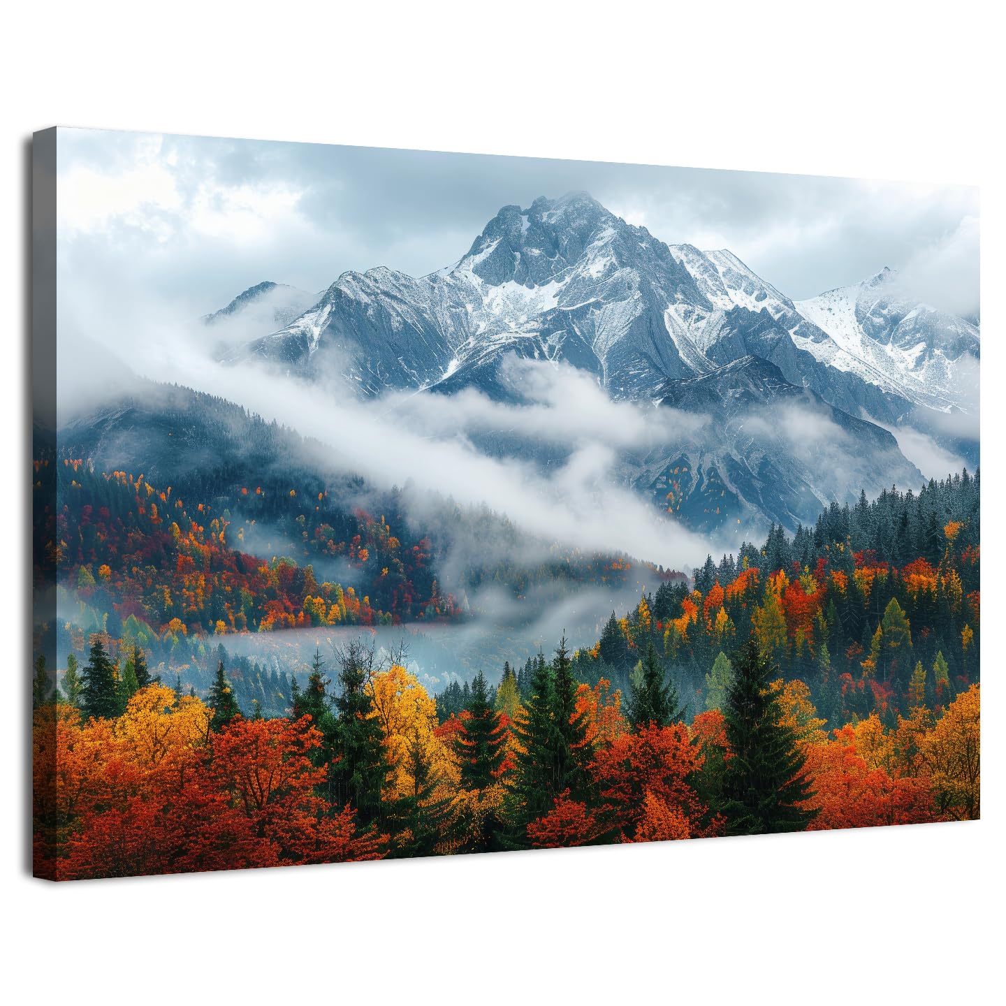 Fall Mountain Canvas Wall Art for Living Room Nature Forest Landscape Wall Decor Autumn Red Trees Scenic Poster Smoky Mountains Prints Pictures Modern Artwork Bedroom Bathroom Home Decoration 12x16"