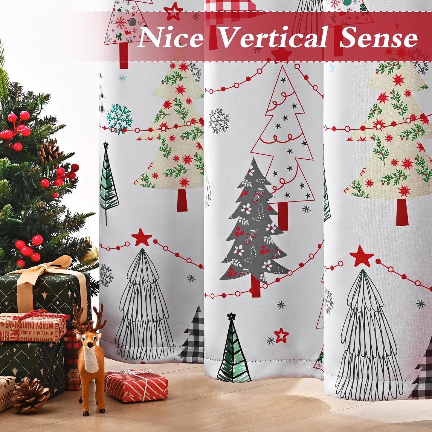ASPMIZ Christmas Blackout Curtains for Living Room, Christmas Tree Window Curtains for Bedroom, Grommet Room Darkening Winter Curtain 84 Inch Length 2 Panels Set, 52'' x 84'', Red