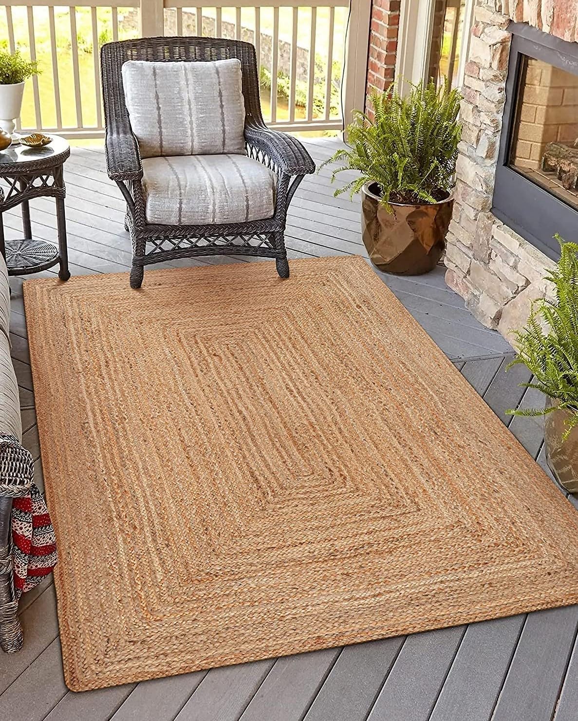 KEMA Jute Braided Area Rug, 4x6 Feet (48x72 Inches) - Rustic Vintage Braided Reversible Rectangular Rug, Shag Rugs for Bedroom, Jute Kitchen Rug, Living Room Rugs