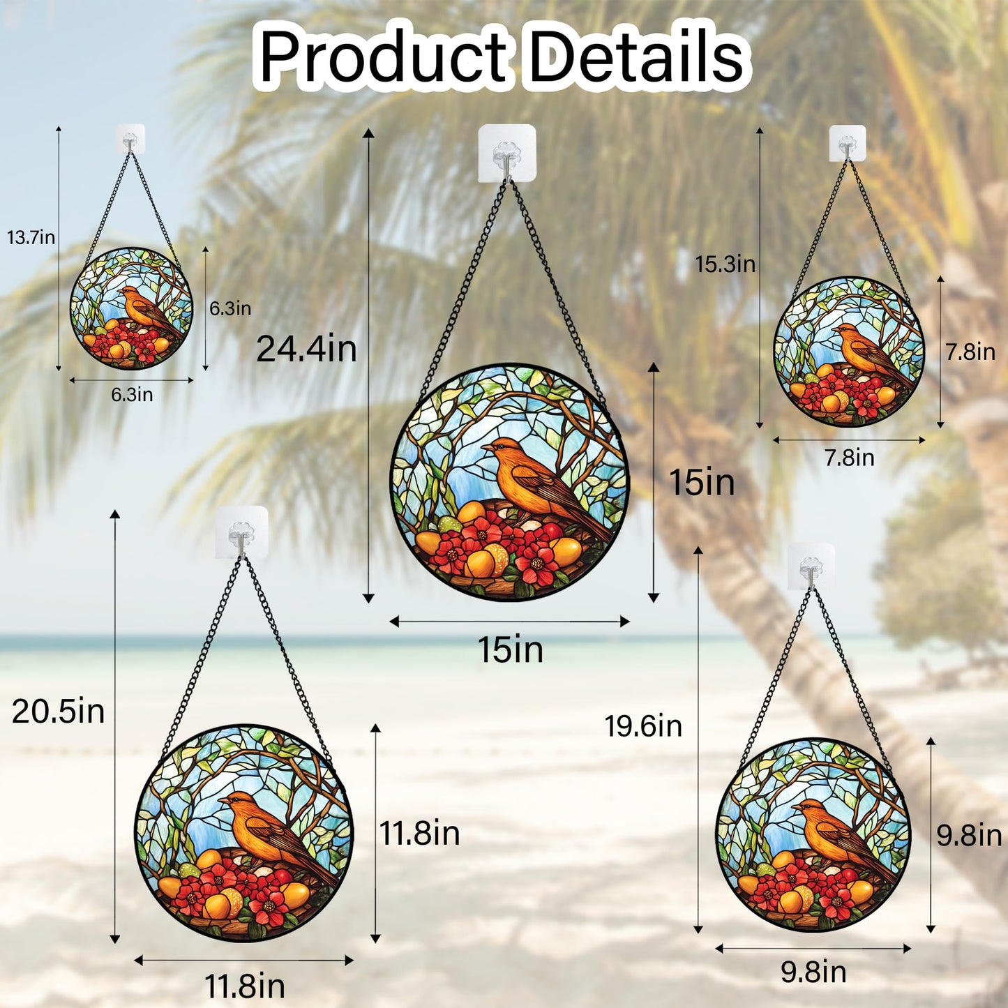 QZQCBLC Stained Glass Window Hanging Birds Build Nests On The Branches 6.3" - Suncatcher Door Garden Sun Catcher Decor Birthday Xmas for Bird Lovers Woman Men Nana Friend