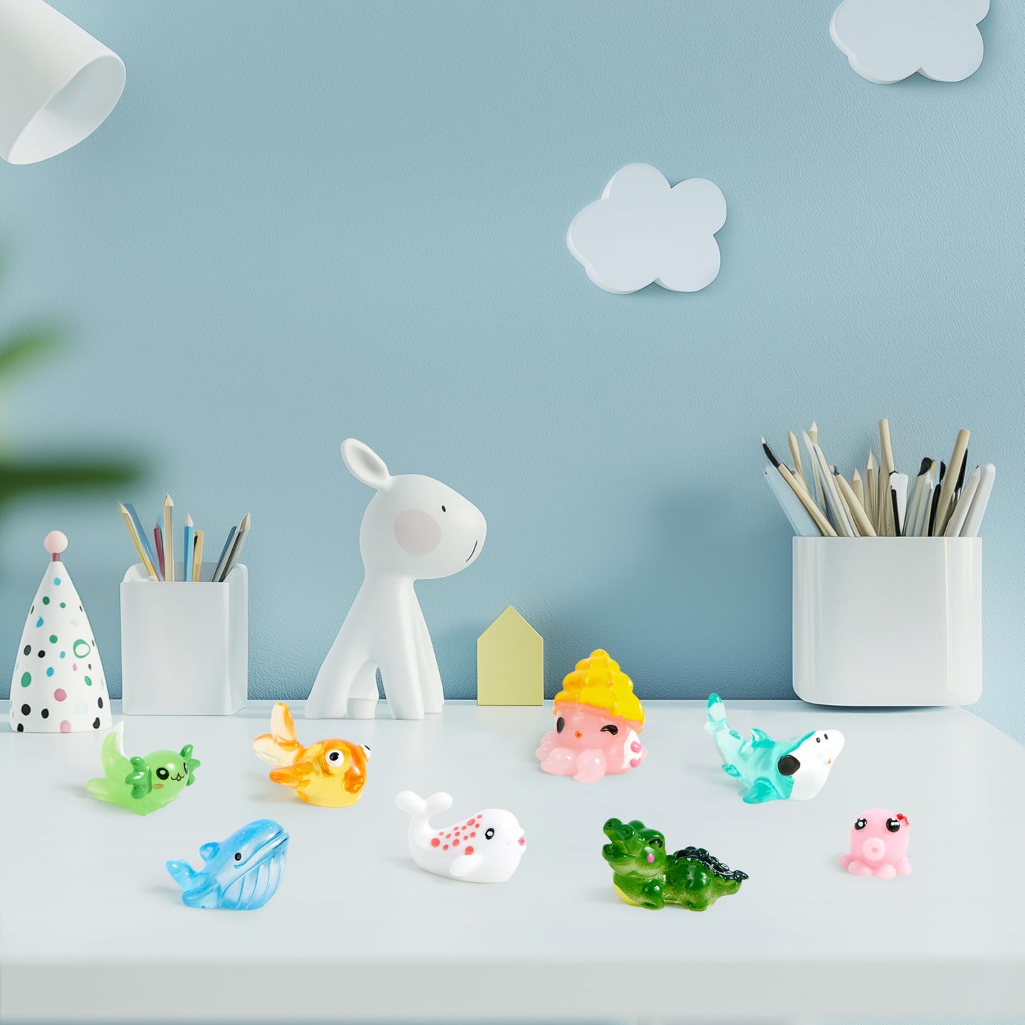 JOYIN 50 Pcs Mini Ocean Resin Animals Figures, Mini Sea Animals Figurines for Aquarium Ornaments Decorations, Cute Garden Accessories, Birthday School Slime Charms for Crafts, DIY Miniature Scenes
