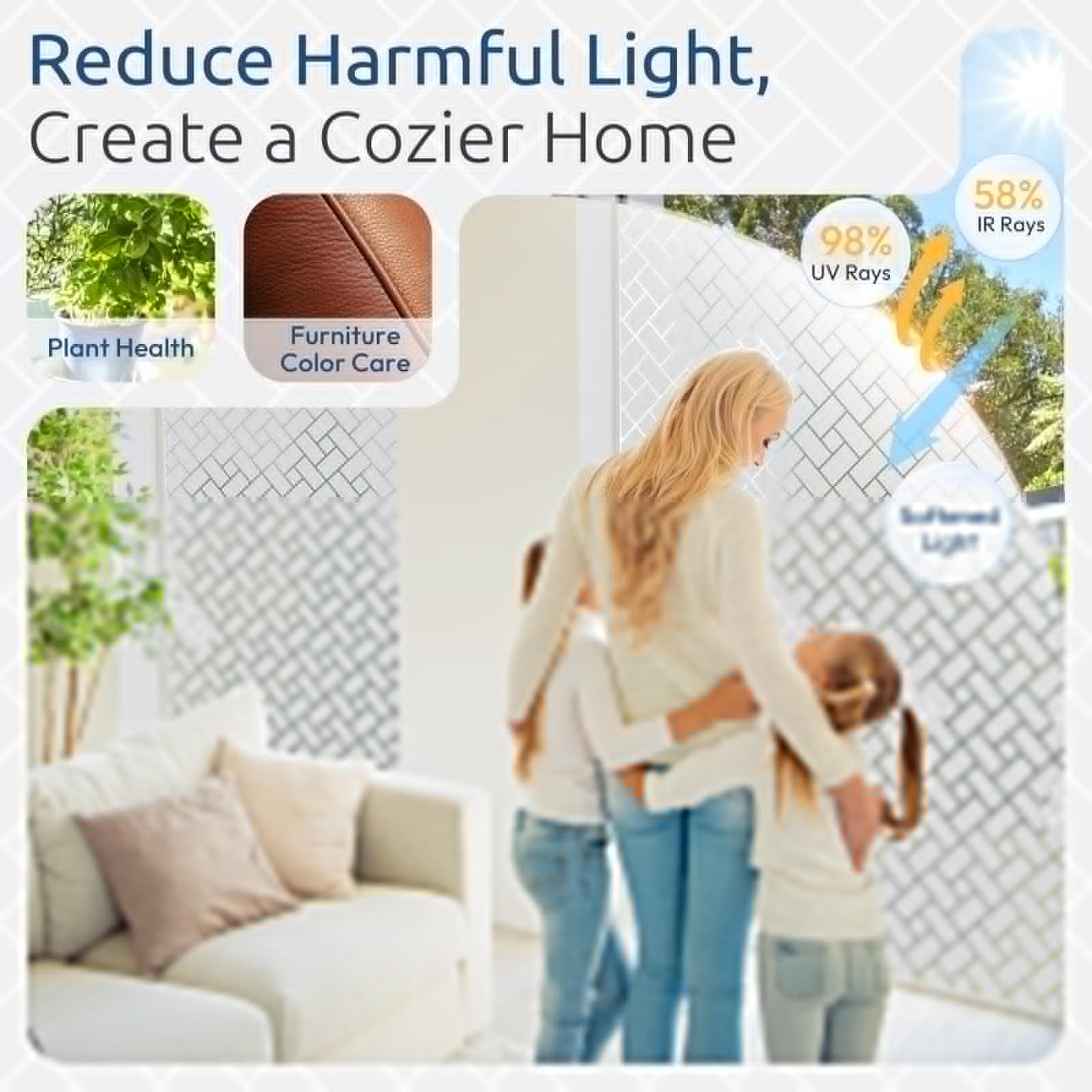 rabbitgoo Window Privacy Film, Frosted Glass Decorative Static Cling Sticker Sun Blocking Vinyl Covering for Home Kitchen Living Room Bathroom, 17.5 x 78.7 inches
