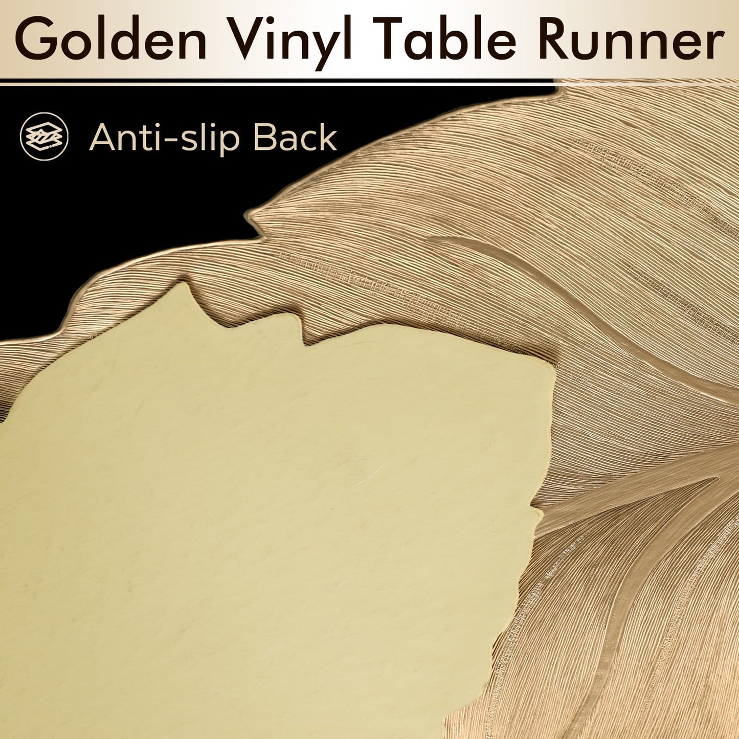 FAVE Gold Small Table Runner 36 Inch Heat Resistant Vinyl Table Cover for Dinner Party Wedding Decor (Leaves)