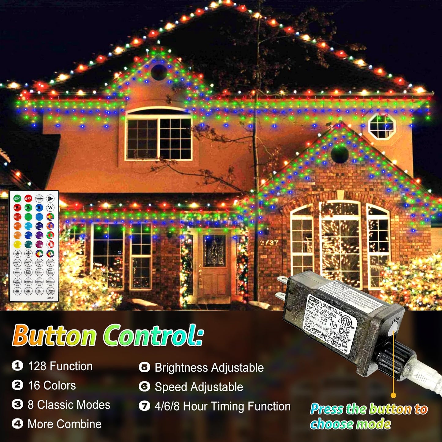 HGJ 49FT 128 Functions Christmas Icicle Lights Outdoor with 504 LED 8 Modes and Timer Curtain Lights Outside for Garden Holiday Gatherings Indoor Outdoor Decorations