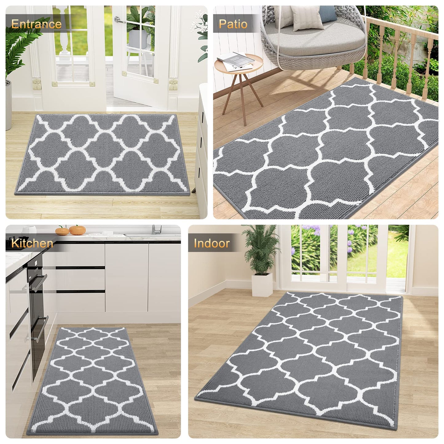 OLANLY Indoor Door Mat, 32x20, Non-Slip Absorbent Resist Dirt Entrance Mat, Washable Low-Profile Inside Floor Doormats for Entryway, Grey