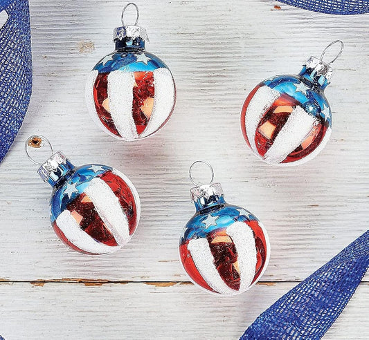 Lillian Vernon Americana Blown Glass Patriotic Ornaments - Handcrafted Hanging Tree Decorations, Round Americana Holiday & Party Decor, Red, White & Blue, 12-Piece Set