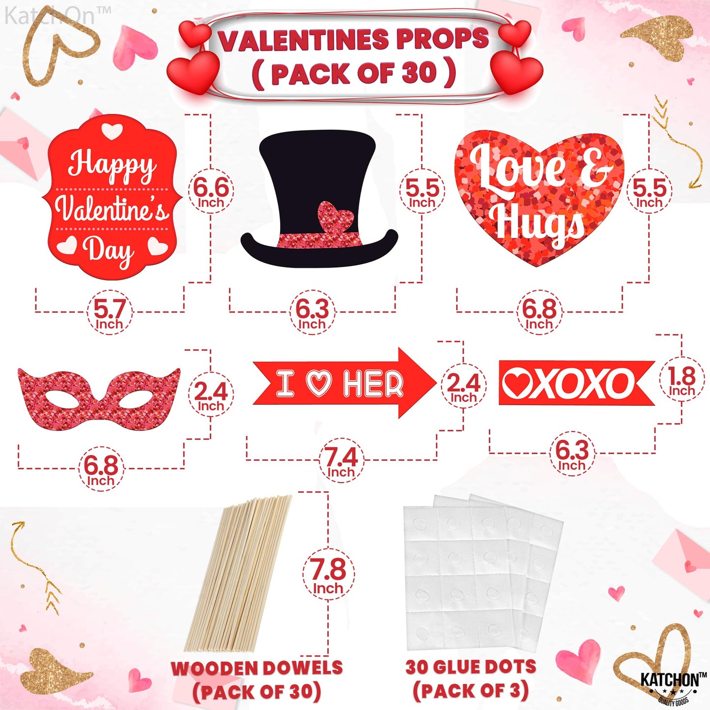 KatchOn, Red Valentines Photo Props - Pack of 30 | Valentines Day Photo Booth Props | Valentines Day Decorations | Valentine Day Props for Photography | Valentine Props for Valentine Day Décor