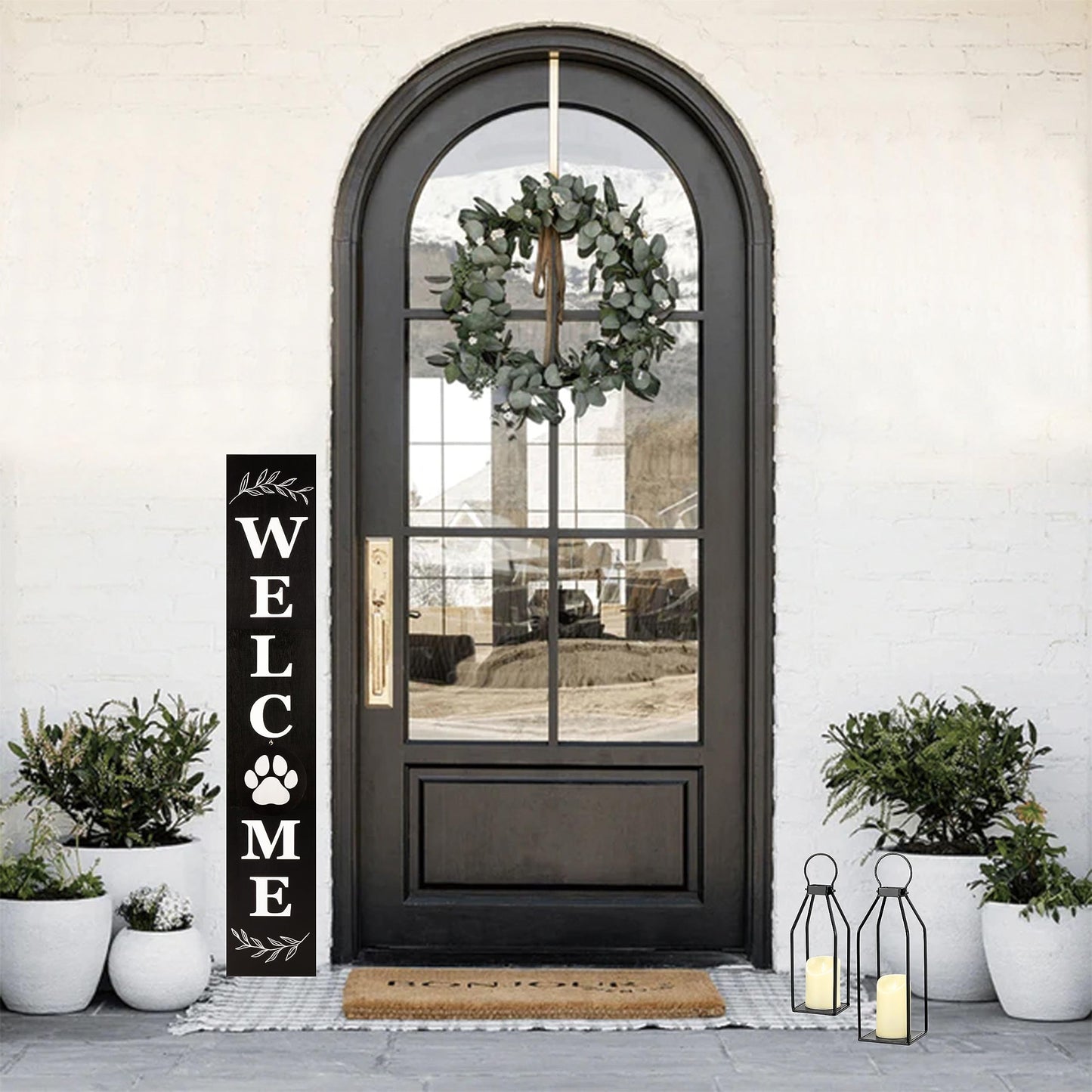 Perfnique Modern Farmhouse Lantern Decor, 15'' 13'' Set of 2 Black Metal Lantern, 2 LED 6hr Timer Flameless Candles ＆ Remote Timer, Lanterns Decorative for Outdoor, Home, Indoor, Patio, Christmas