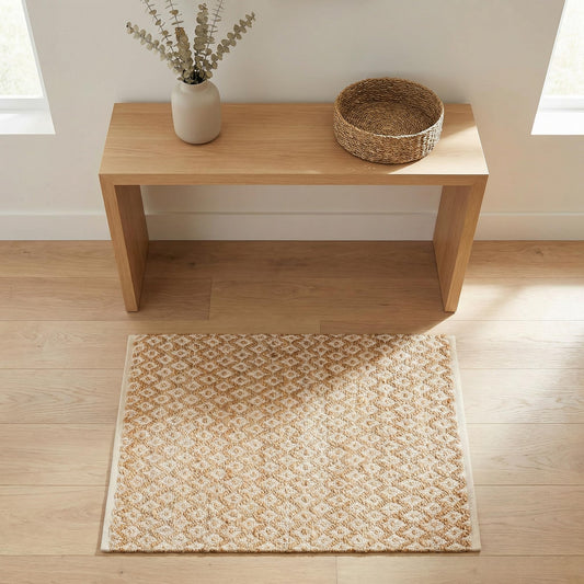 Jute Cotton Diamond Hand Woven Rug 2x3 Feet - Natural White, Farmhouse Oudoor Indoor Floor Carpet Rugs Ideal for Entryway, Kitchen, Nursary | Accent Reversible Beige Door Mat for Home Décor