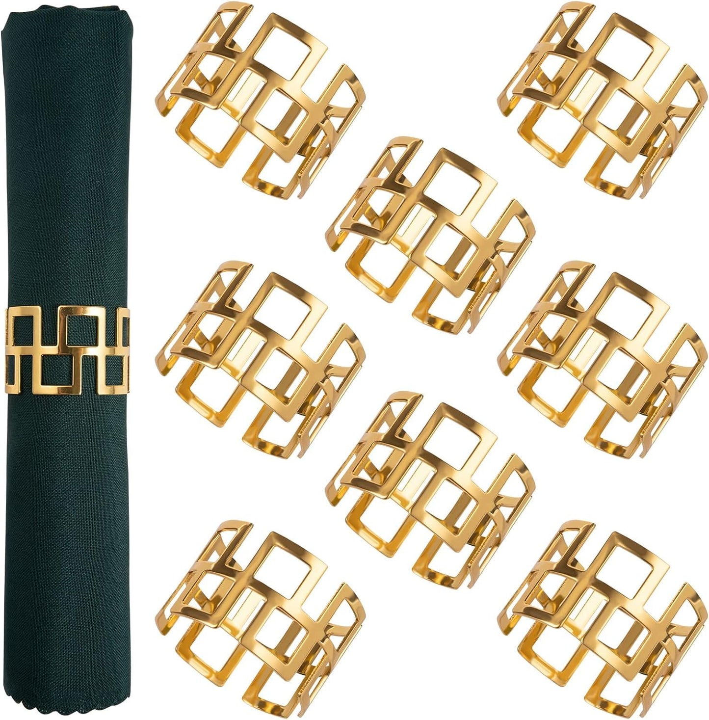 Napkin Rings- Gold Napkin Holder, Round Metal Napkin Buckle for Holiday Party Dinner Wedding Dining Table Decoration (Set of 8)