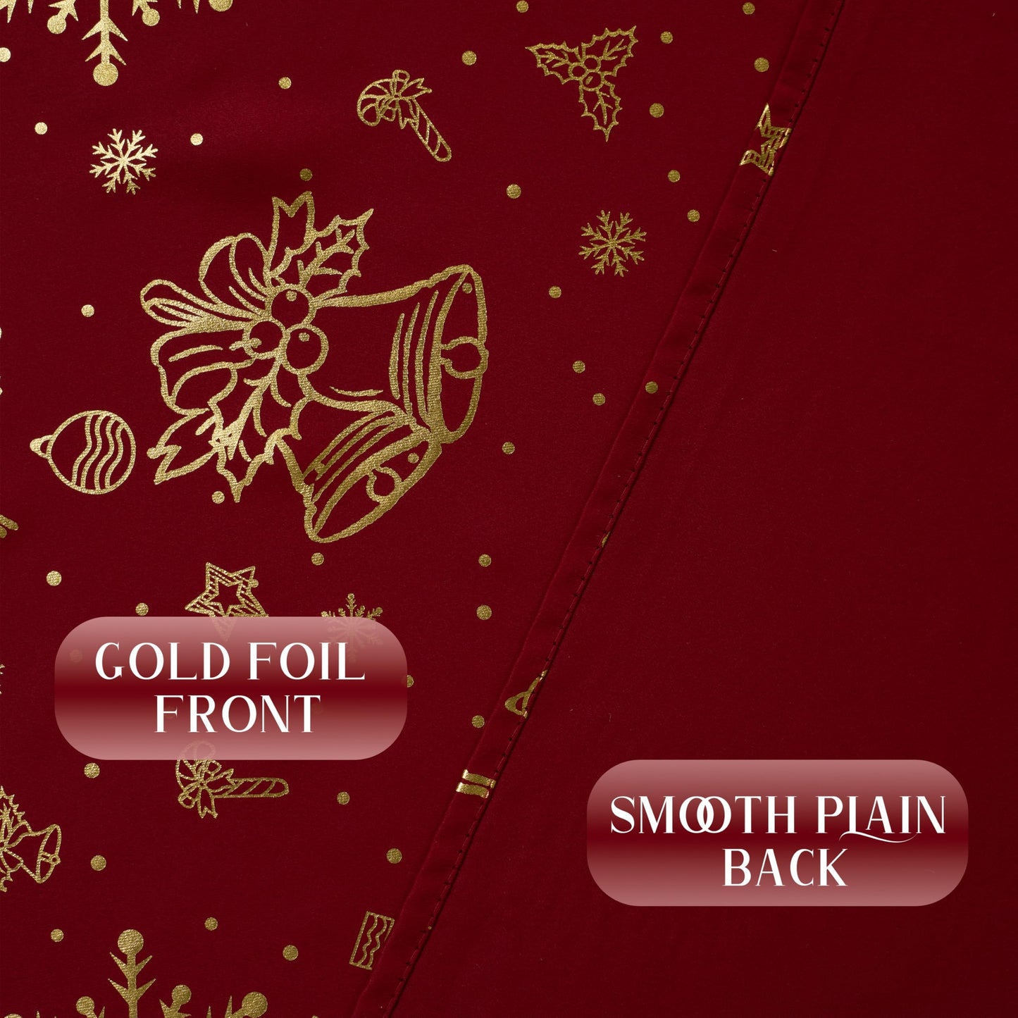 NICETOWN 2 Panels Christmas Red Rod Pocket 42 x 36 Inch Valance Curtains - Holiday Themed Window Treatment for Living Room, Bedroom, Study, Dining Room, Kids Room - Gold Stamping Design