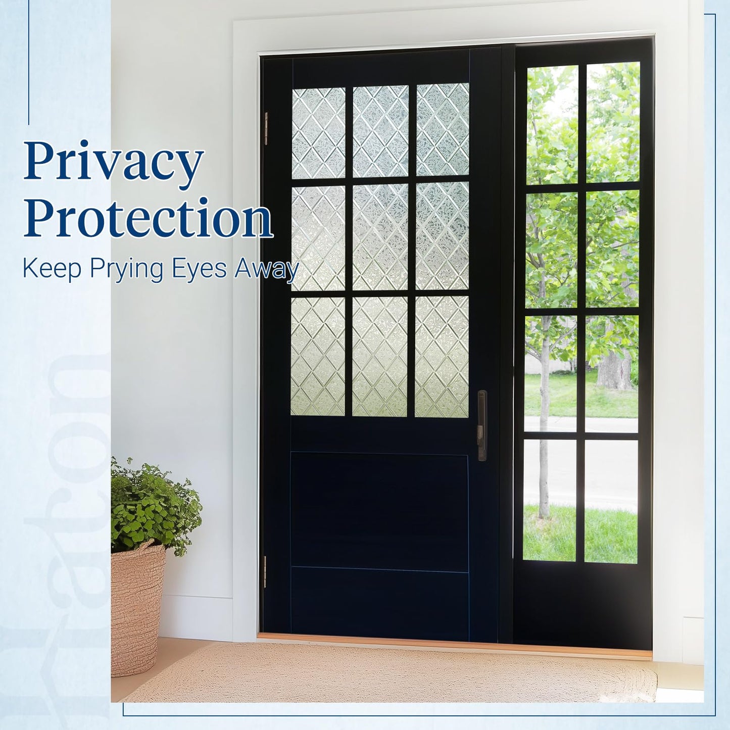 Haton Window Privacy Film Decorative Frosted Glass Window Film, Sun Blocking Stained Glass Clings, Static Cling Removable Stickers for Home Door Coverings, Lattice Pattern 17.5" x 78.7"