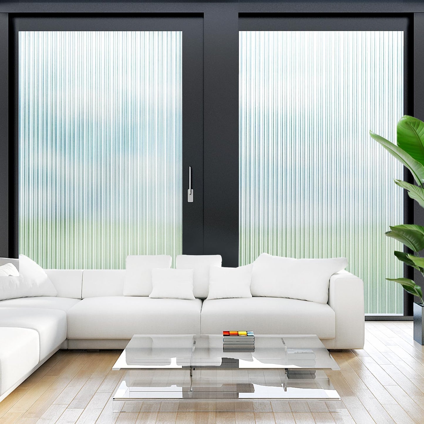 LUTE Reeded Glass Window Privacy Film, Frosted Glass Film, Removable 3D Decorative Decals Sun Blocking Anti UV Door Window Cover, No Glue Static Cling Vinyl for Bathroom Home Office, 17.5" x 78.7"
