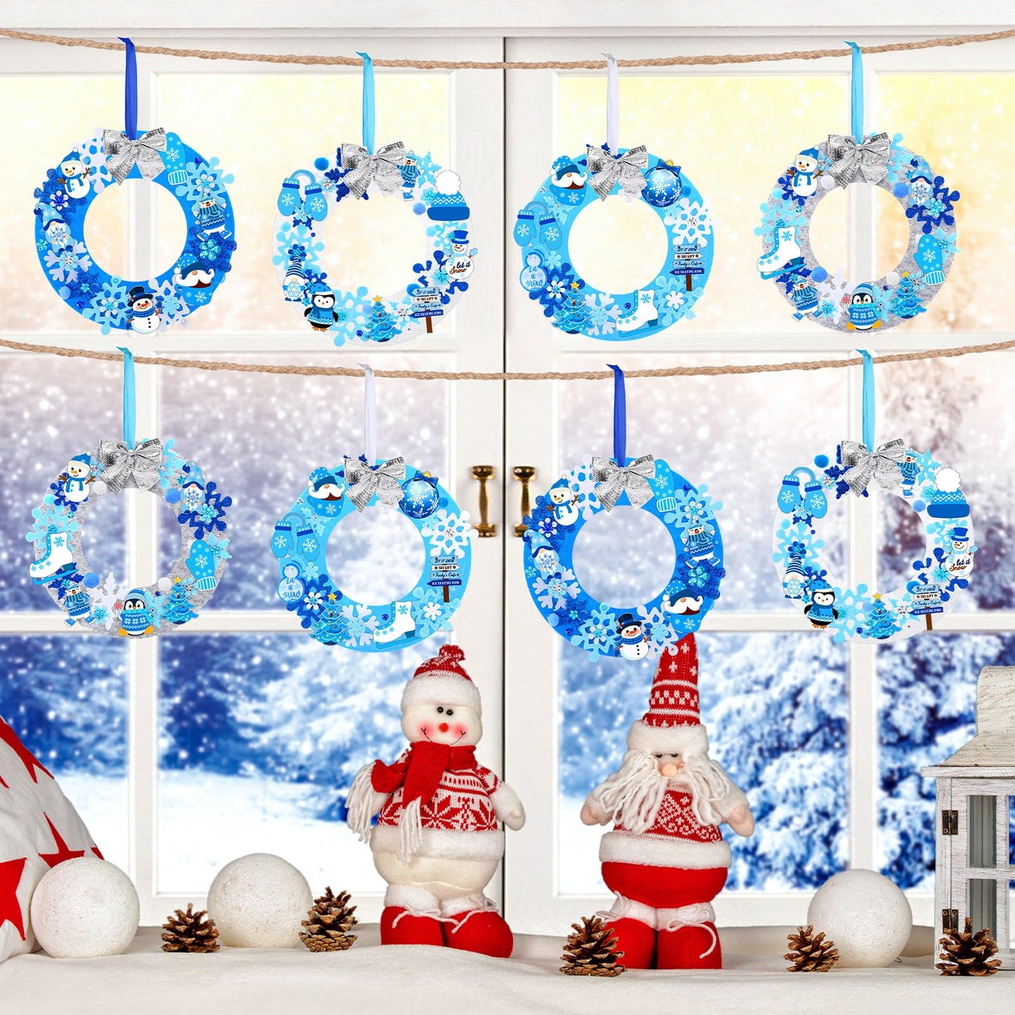 Moucuny 620/600 Pcs Winter Wreath Craft Kits DIY Snowman Christmas Wreath Crafts Kits Xmas Winter Home Decorations for Party Favors(Let It Snow,Dark Blue, Light Blue, White, Gray)