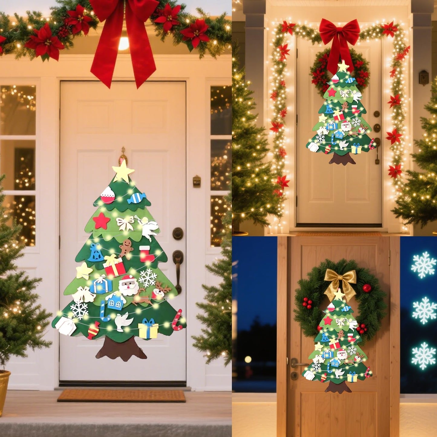 NUOKOU Montessori Felt Christmas Tree for Toddlers, DIY Felt Christmas Tree Set with 32pcs Detachable Ornaments and Lights