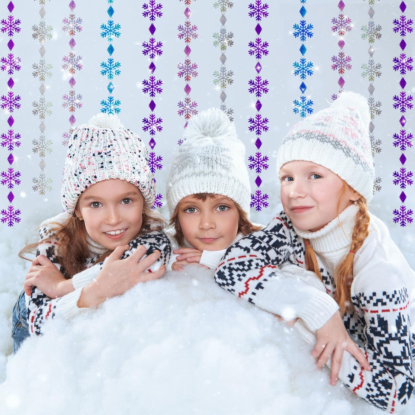 CroBlissful 8 Pack Winter Christmas Hanging Snowflake Decorations Blue Purple Glitter Snowflake Garland Decorations Banner Backdrop for Winter Christmas Wonderland Home New Year Holiday Party