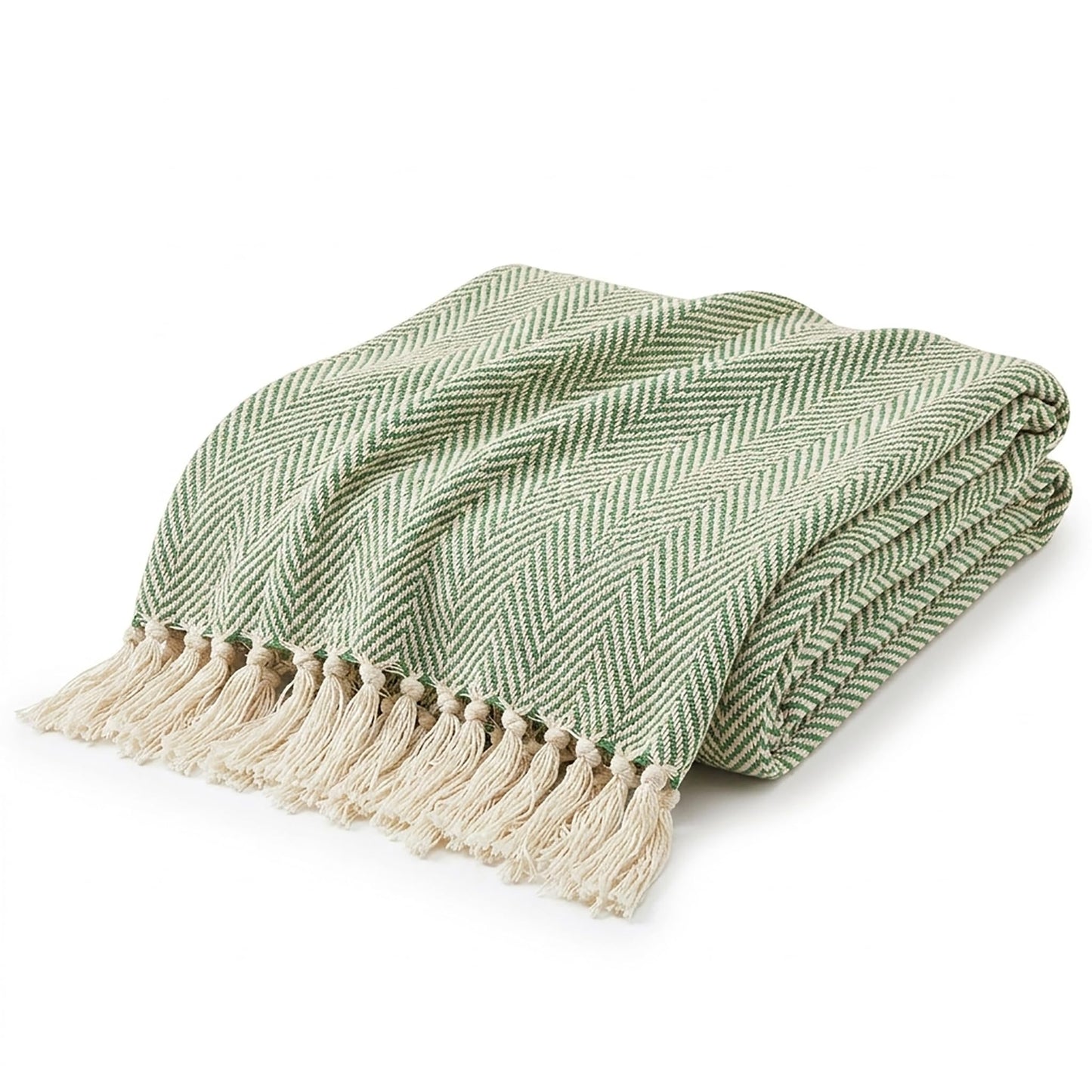 Americanflat 50x60 Throw Blanket - Soft and Breathable Cotton Throw Blanket for Couch, Bed, Chair - Decorative Blankets Perfect for Home, Office, or Outdoor Use - Sage and Beige Herringbone Design