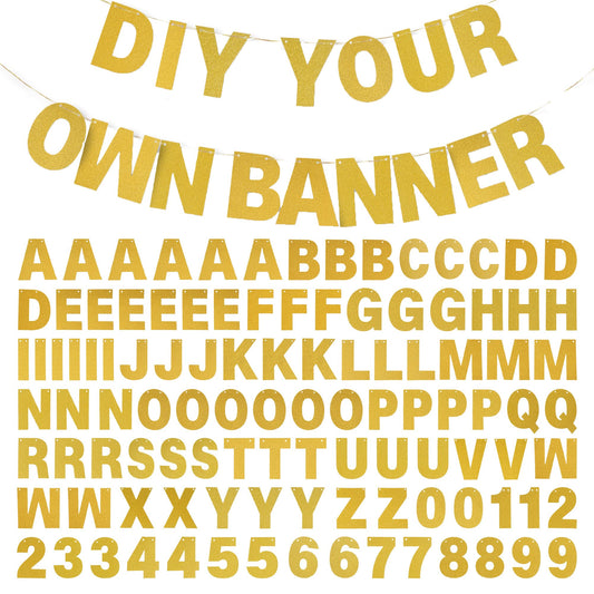 DIY Banner Kit with Letters Glitter Banner Letters Customizable Birthday Banners Graduation Banner Custom Party Hanging Banner for Graduation Wedding Party Baby Shower Decoration(Gold)