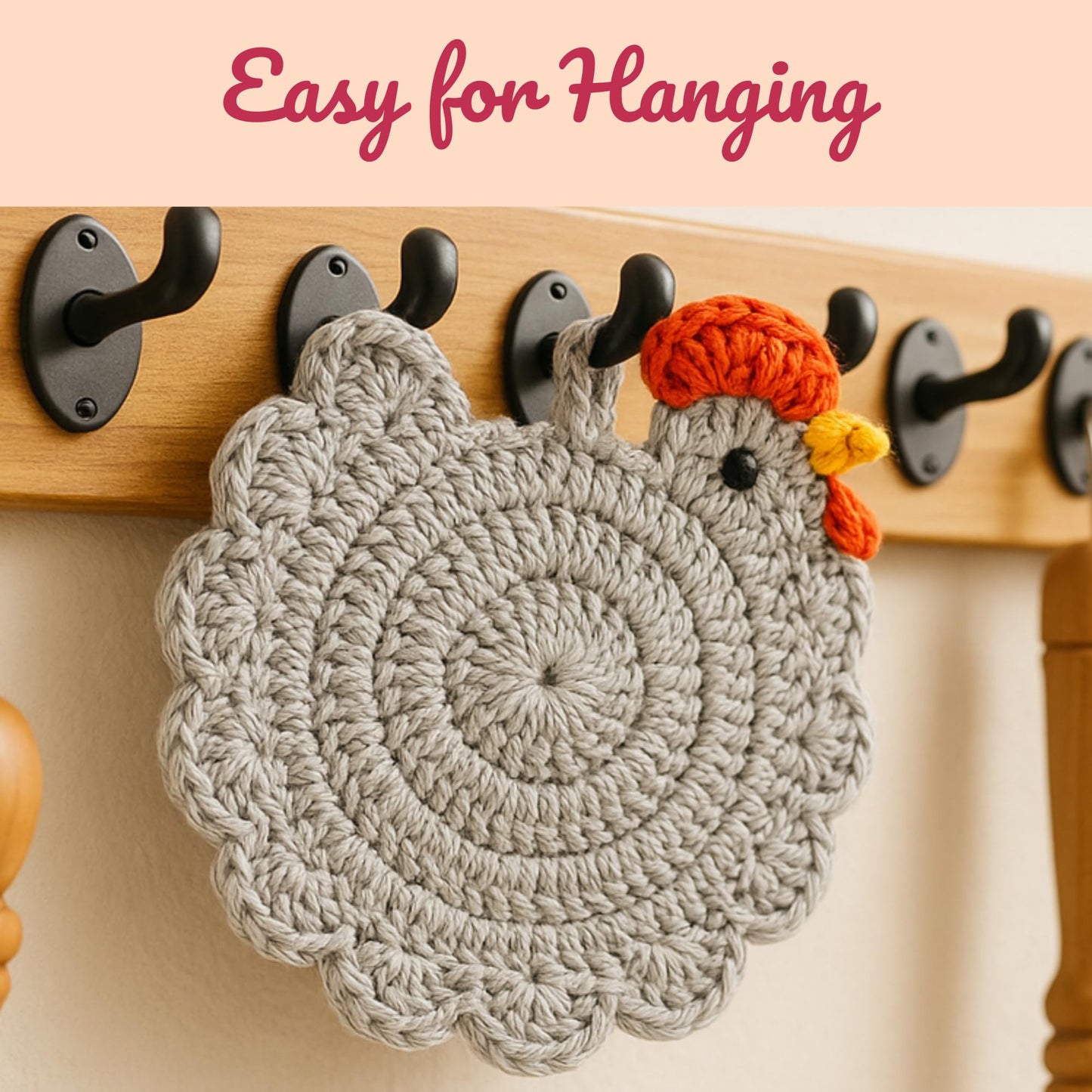 Handmade Crochet Chicken Coasters Set of 4, Mom, Stuffed Animal-Themed Drink Coasters, Cute Desk Accessories, Home Decor, Tabletop Protection, Crazy Chicken Lady Must Have