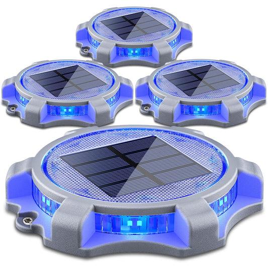 SIEDiNLAR Solar Deck Lights Outdoor 2 Modes LED Driveway Markers Dock Light Solar Powered Waterproof for Step Walkway Ground Stair Pathway Yard Road Garden 4 Pack (Blue/Red)