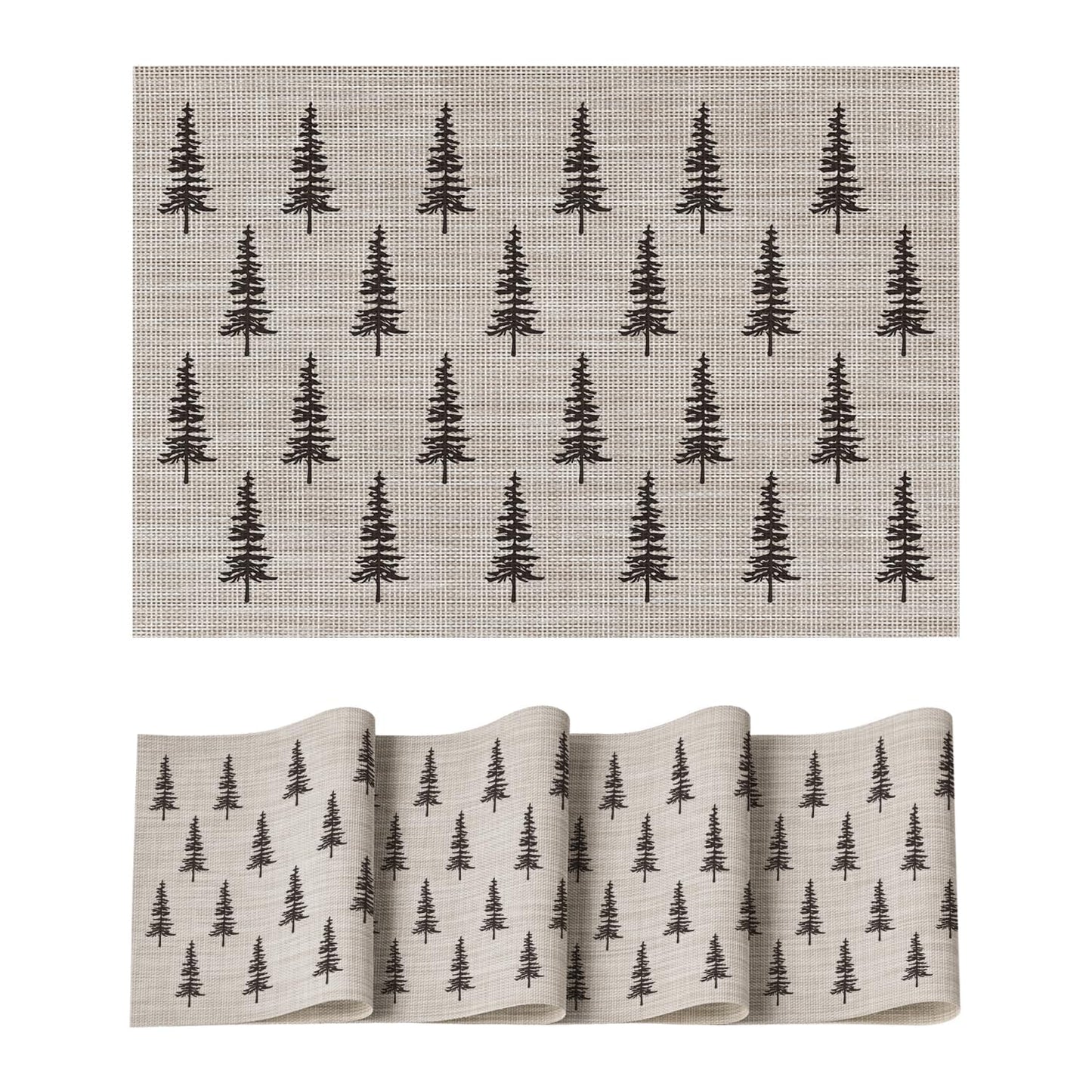 Artoid Mode Xmas Tree Christmas Vinyl Placemats Set of 4, 12x18 Inch Wipeable Winter PVC Woven Table Mats for Party Kitchen Dining Decor