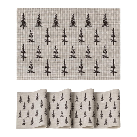 Artoid Mode Xmas Tree Christmas Vinyl Placemats Set of 4, 12x18 Inch Wipeable Winter PVC Woven Table Mats for Party Kitchen Dining Decor