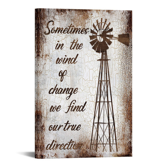 Farmhouse Canvas Wall Art for Living Room Vintage Windmill with Inspirational Quote Pictures Painting on Canvas Rustic Brown Home Wall Decor Framed Artwork Ready to Hang 24x36