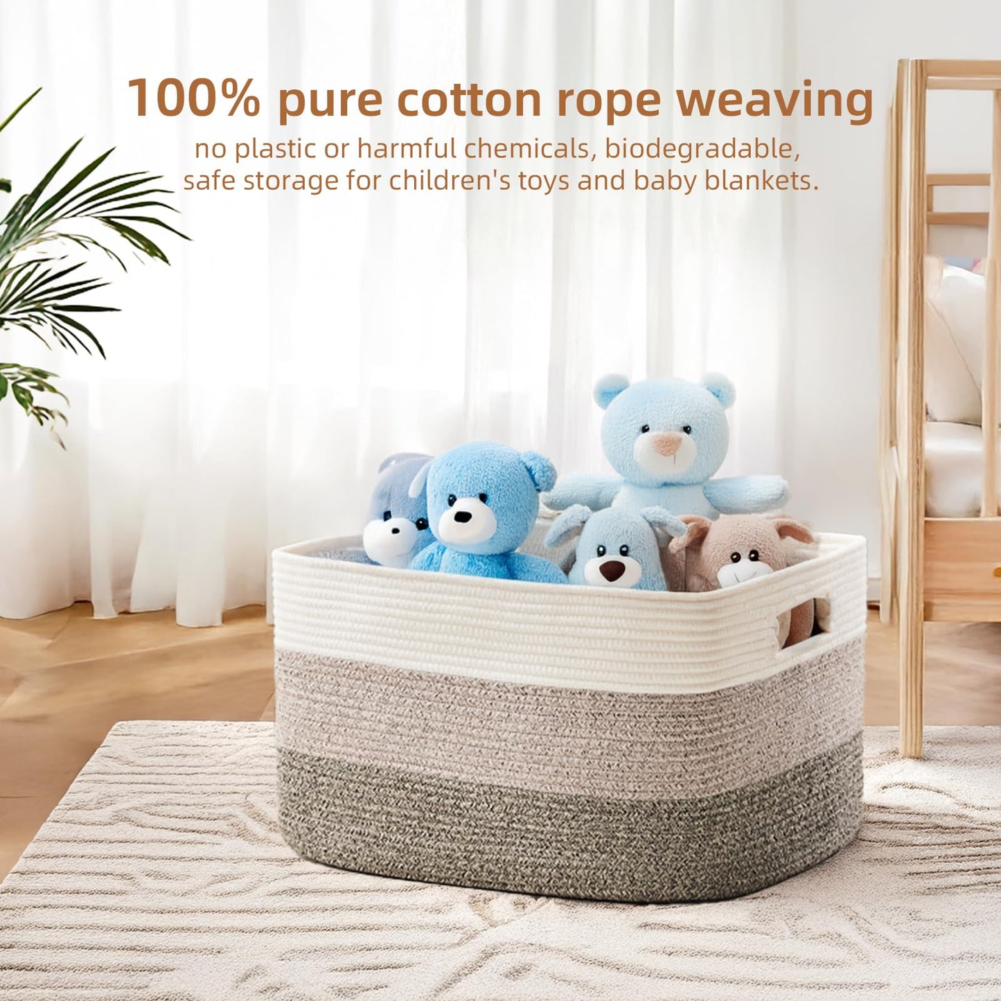 JGNYMG Cotton Rope Basket,Large Blanket Basket for Living Room,Woven cotton rope laundry baskets，For Bathroom Dirty Clothes ，Nursery Toys，pillow storage organization, 72L，Brown and white.