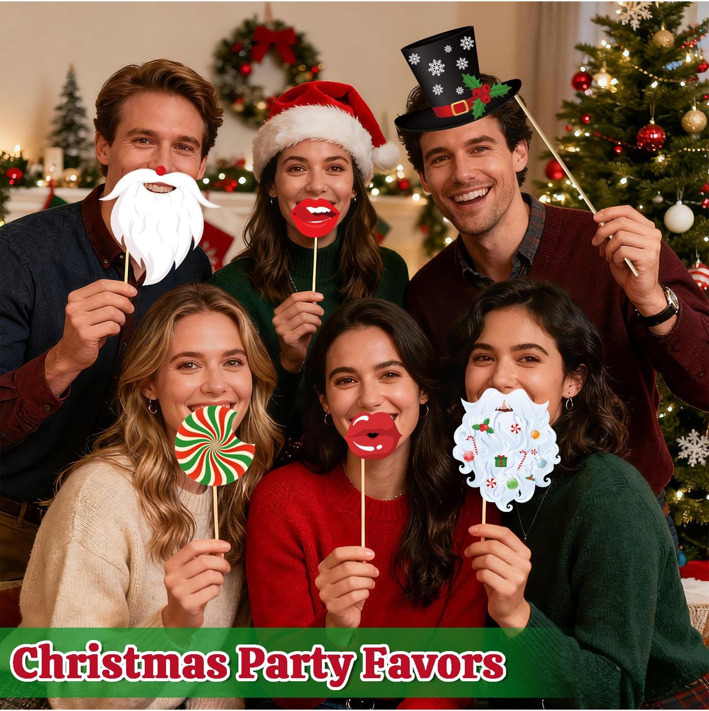 Christmas Photo Booth Props - 36Pcs Christmas Party Decorations Decor & Selfie Accessories, Fun Xmas Party Favors Gifts for Adults, Office Party Supplies