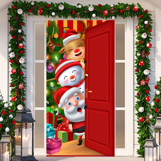 IMISHM Cute Christmas Door Covers Funny Christmas Door Decorations Christmas Front Door Decorations Cute Santa Christmas Background Holidays Hanging Door Banner for Christmas Winter Decorations
