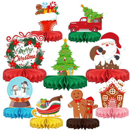 Merry Christmas Party Decorations Bundle - Includes Festive Christmas Honeycomb Centerpieces ，Santa Claus Snowman Table Toppers, Perfect for Classroom Decor, Christmas & Winter Birthday Party Supplies