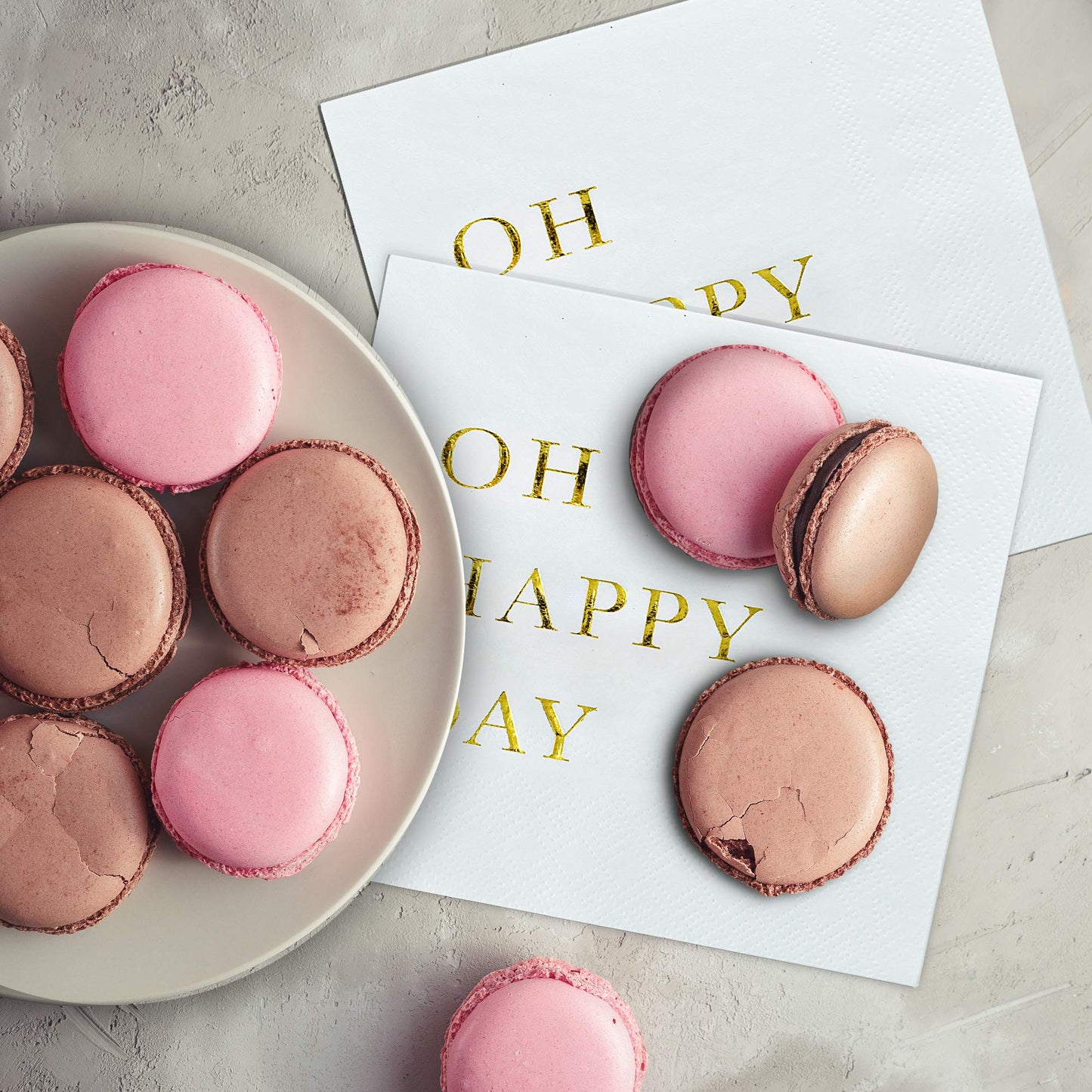 Oh Happy Day Cocktail Napkins - Gold Foil 3-Ply Disposable Napkins for Weddings, Engagements, Bridal Showers, Baby Showers, Birthdays, Anniversaries & Happy Celebrations