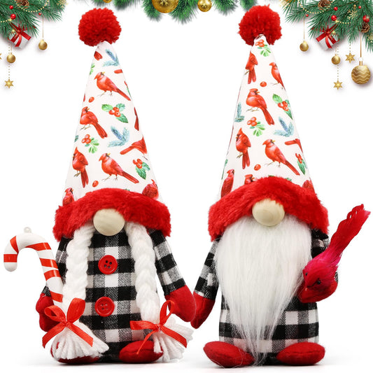 Teeker Christmas Red Cardinal Gnomes Decorations for Home, Indoor, Office- Xmas Gnomes Plush Doll - Christmas Elf Decoration Swedish Tomte- Red Cardinal Decor for Table - Gifts for Women