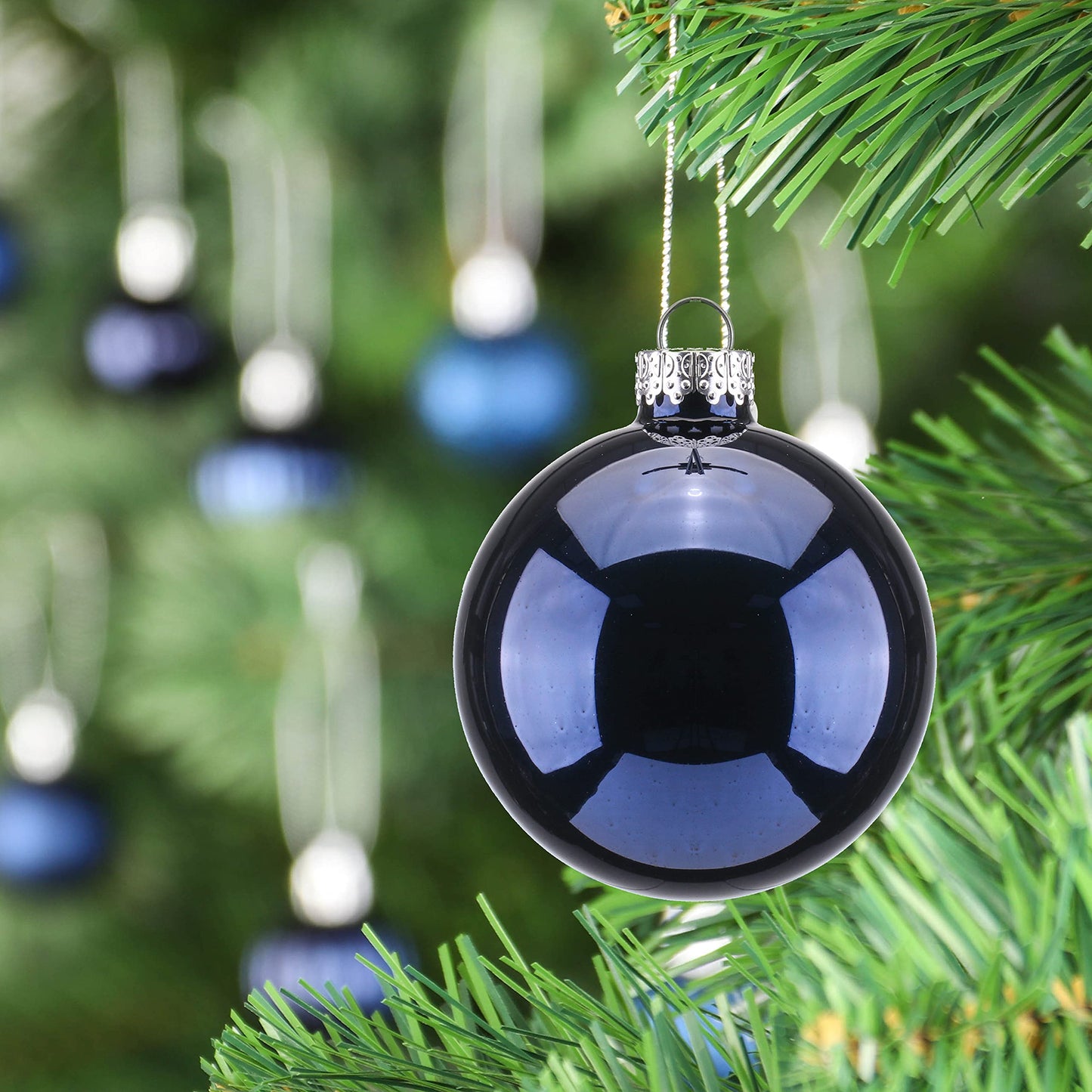 Amooca 2.64'' Christmas Glass Balls Decoration Festival Party Home Decors Holiday Xmas Tree Hanging Ornaments Set 10pc Dark Blue