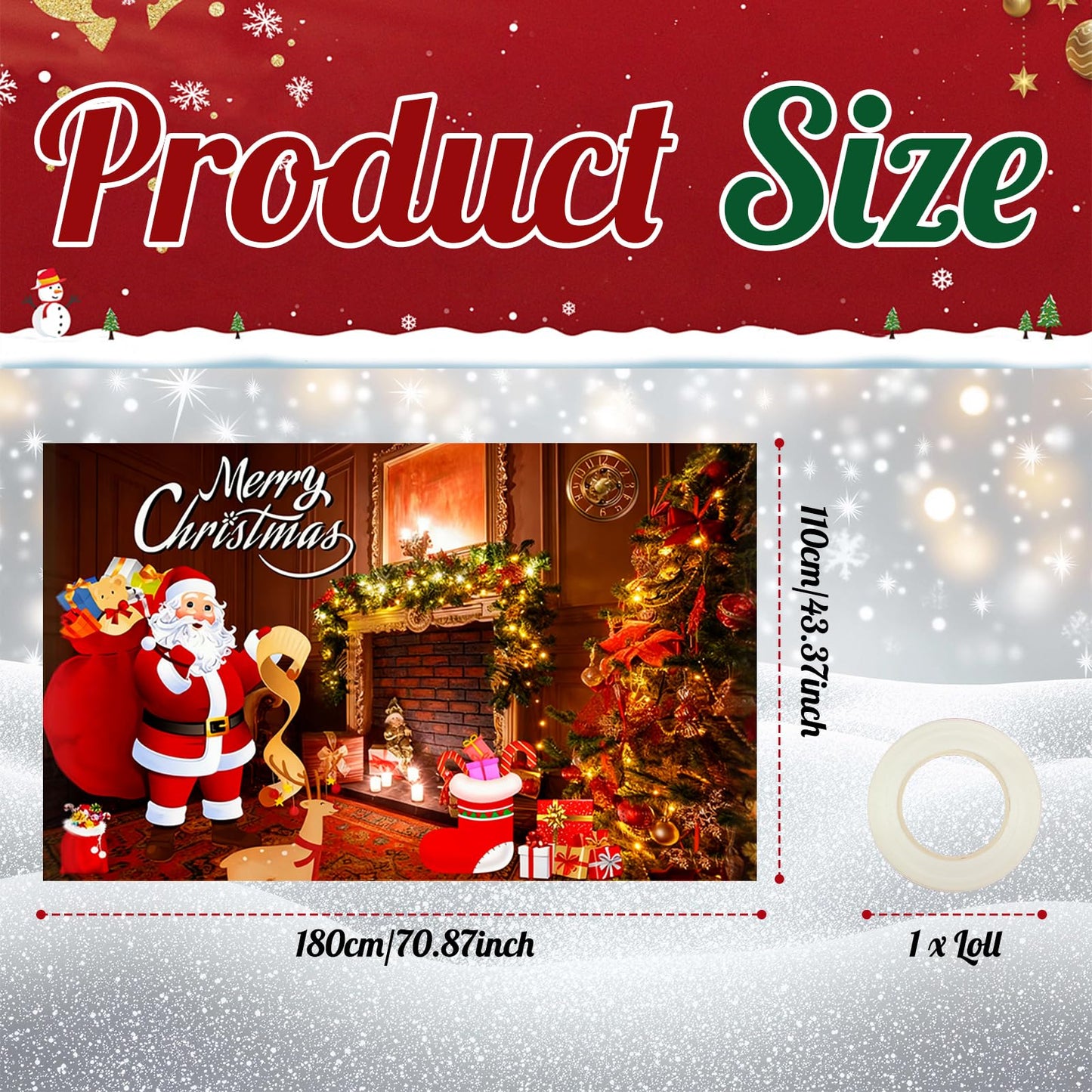Hianjoo Merry Christmas Wall Banner Decorations 71x43 inch, Large Christmas Backdrop Banner with Eyelets, Vivid Digital Print Xmas Fireplace Background Decoration for Indoor Decor (Red)