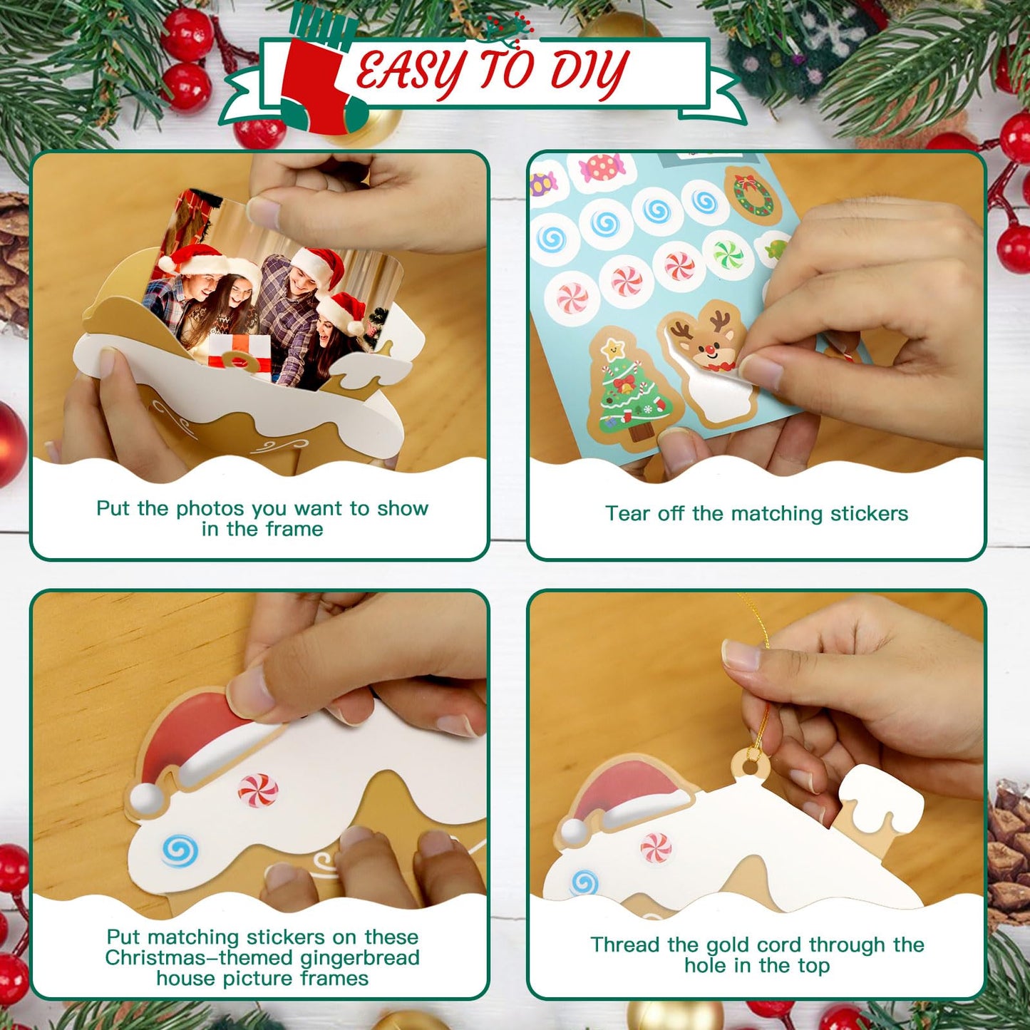 KOYILTD 32 Sets Christmas DIY Picture Frame Crafts Gingerbread Hanging Ornaments Kits for Christmas Tree Funny Christmas Picture Frame Kits Home Class Party Game Activities (Candy 1)