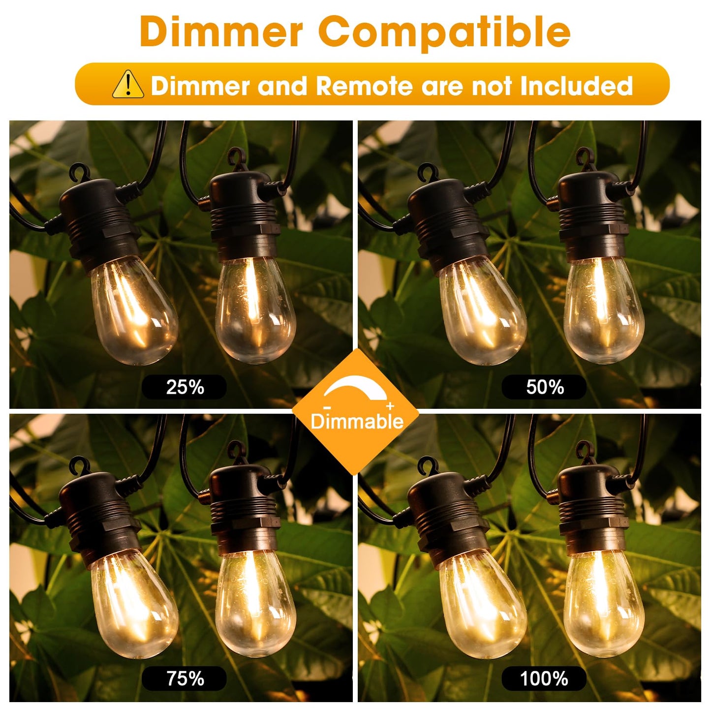 GvvooHome 50FT LED Outdoor String Lights with 16 Shatterproof Waterproof S14 Replaceable Bulbs(1 Spare), 2700K Commercial Grade Patio Lights, Outside Hanging Light for Yard Garden Porch Deck Decor