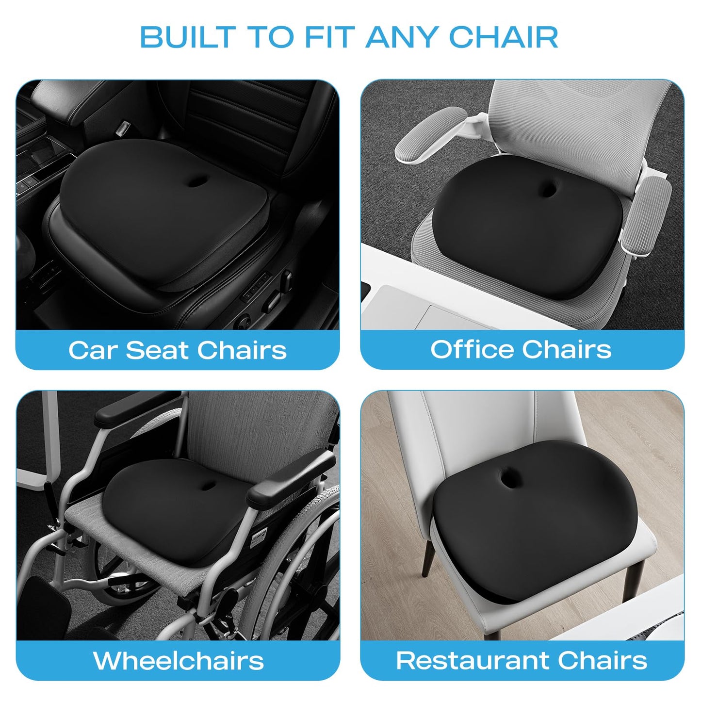 Road Comforts Premium Memory Foam Seat Cushion – Office Chair Cushion, Car Seat Cushion – Chair Cushions for Back & Sciatica Pain Relief – Seat Cushions for Office & Desk (Black)
