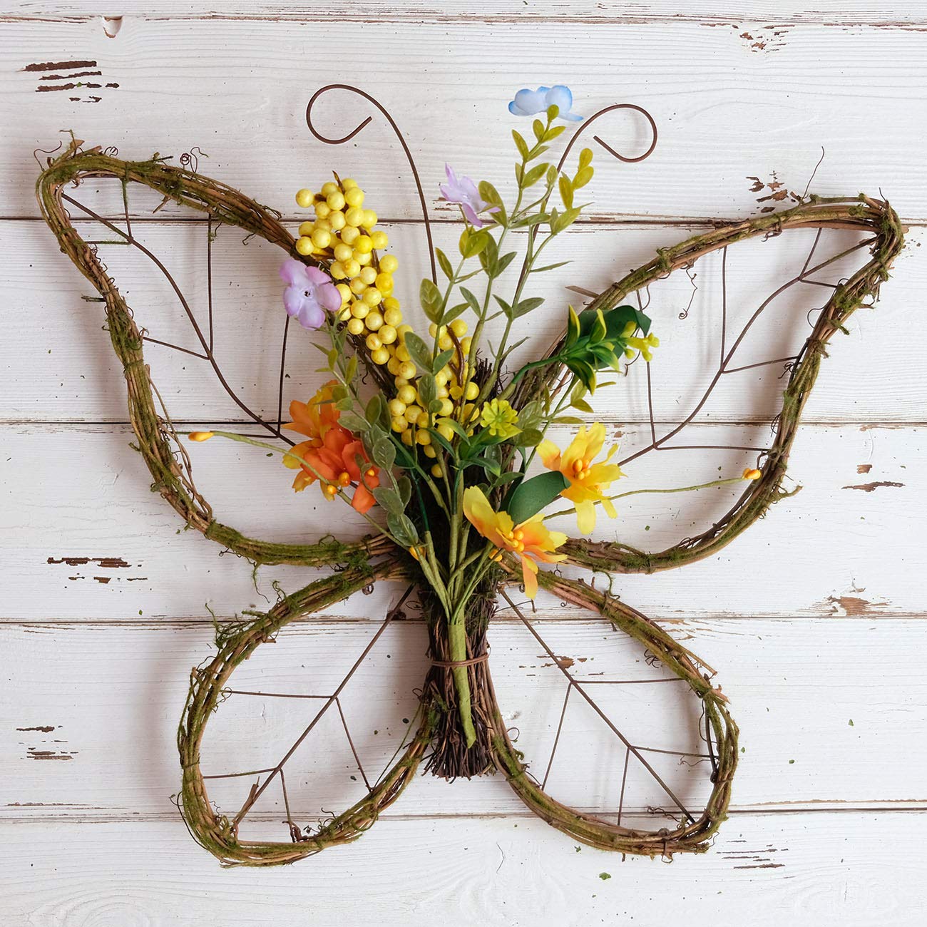 idyllic Butterfly Shaped Wreath with Pastel Berries and Floral Spring Artificial Wreaths for Front Door Decor