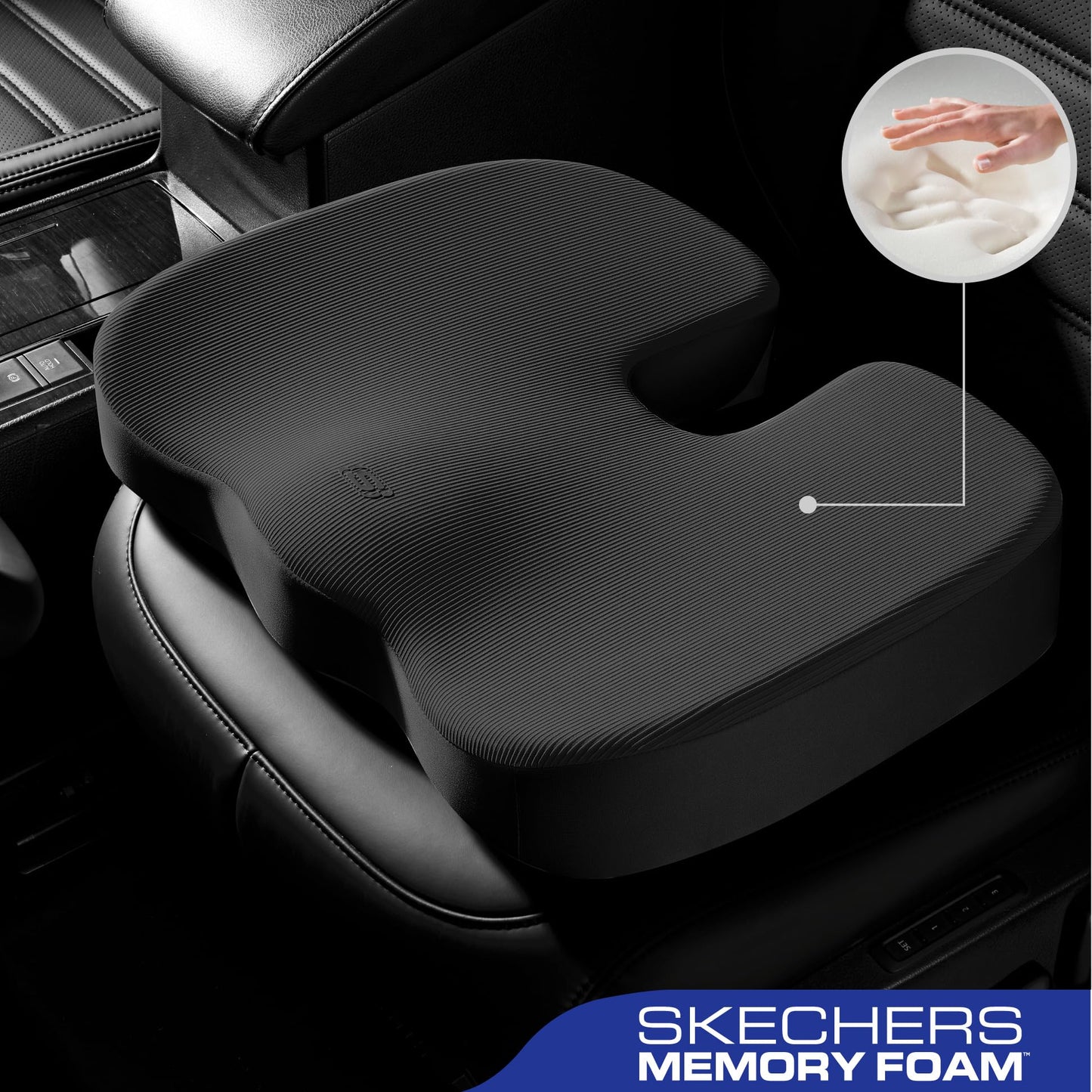 Skechers Memory Foam Seat Cushion,Office Chair Cushion for Tailbone Pain Relief,Butt Pillow for Office Chair,Car seat Cushion,Computer Desk,Long Sitting Office Workers,and Car Drivers,Black